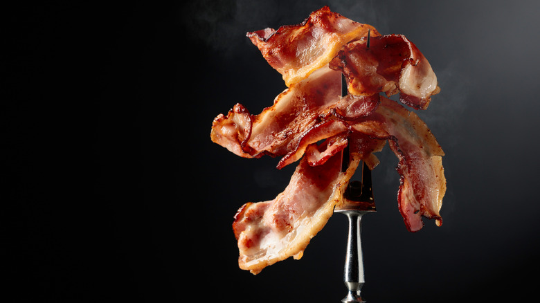 Bacon on fork.