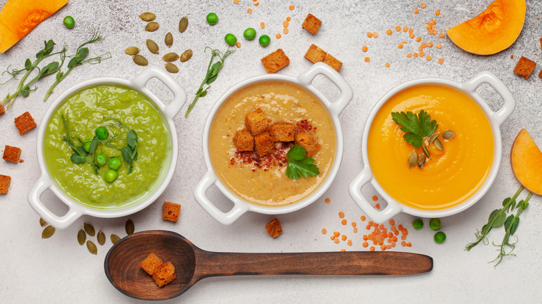 Three bowls of soup