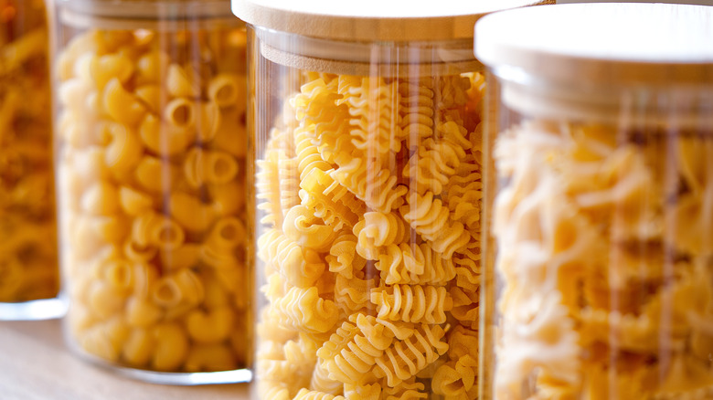 Pasta stored in glass containers