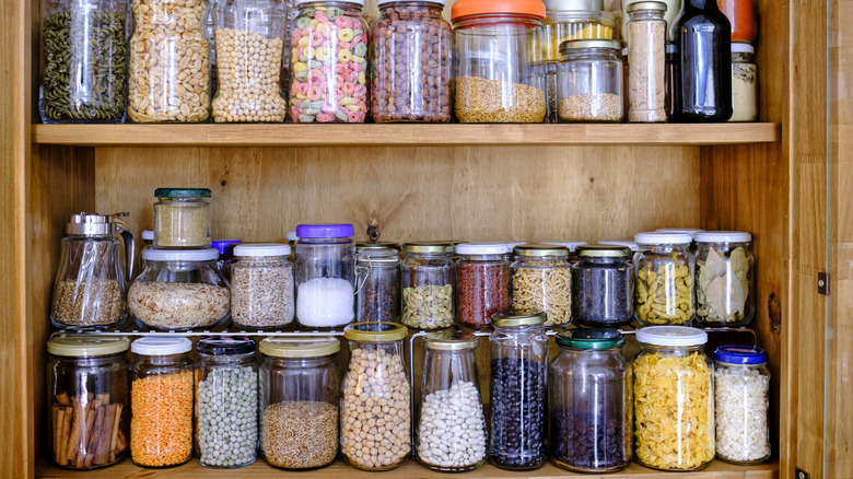 Food organized in glass containers