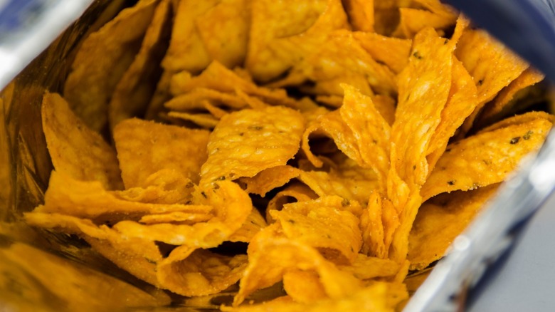 Inside a bag of Doritios chips