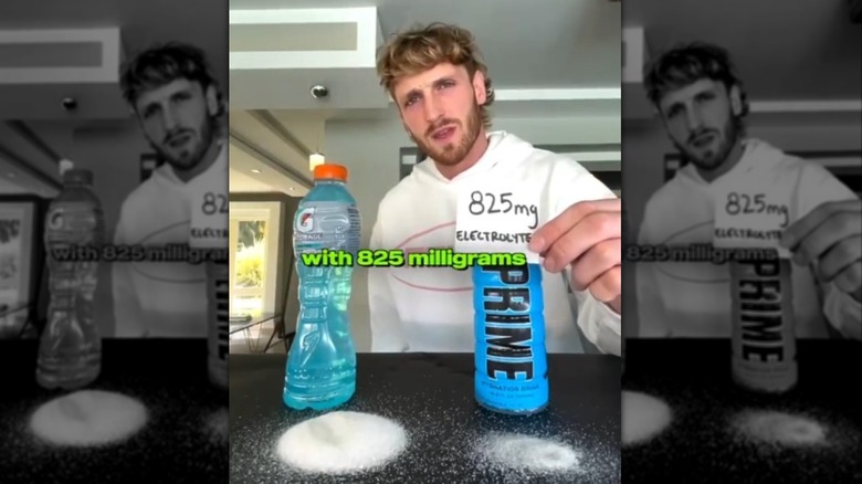 A screenshot of Logan Paul comparing Gatorade Blue with PRIME Blue Raspberry