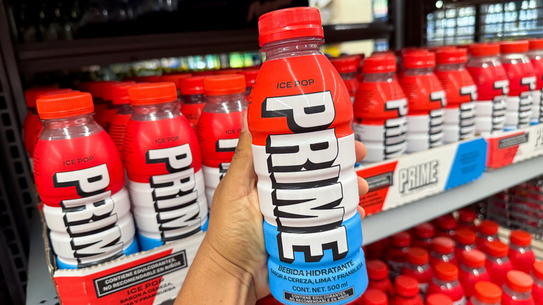 PRIME Ice Pop bottles on display in a store