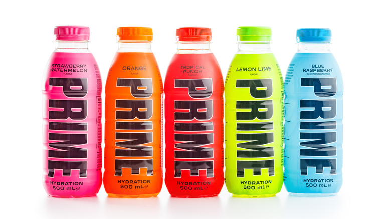 Five PRIME hydration drink flavors lined up