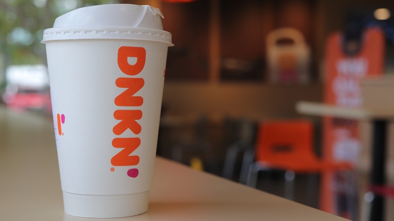 Dunkin' coffee on counter