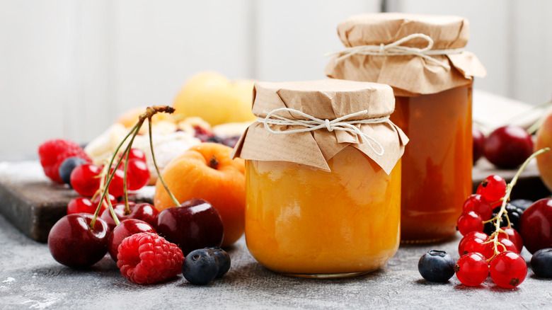 Fruits and preserves in jars