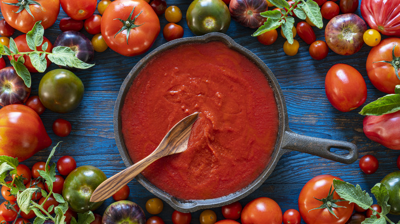 Tomato sauce in skillet 