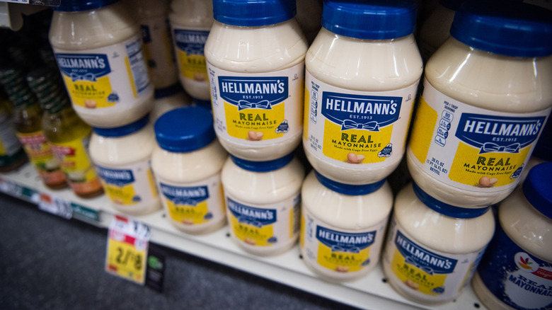 Hellmann's mayonnaise on store shelf