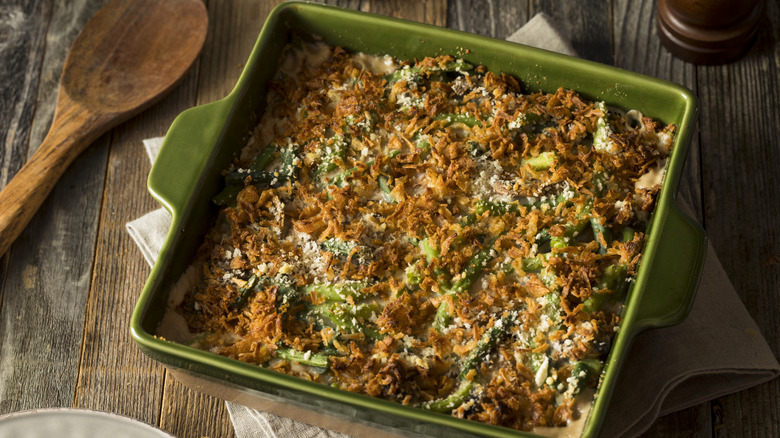 Green bean casserole in dish