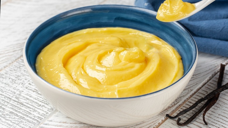 Creamy custard in a bowl
