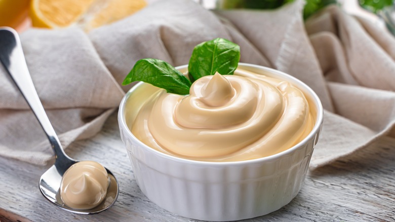 Ramekin full of homemade mayonnaise