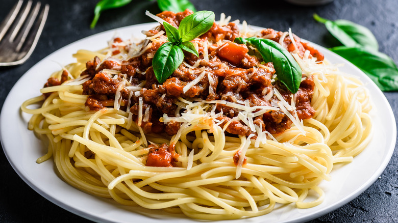 Spaghetti Bolognese with parmesan cheese