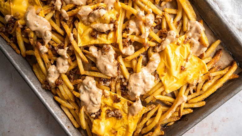 Tray of homemade Animal Style fries