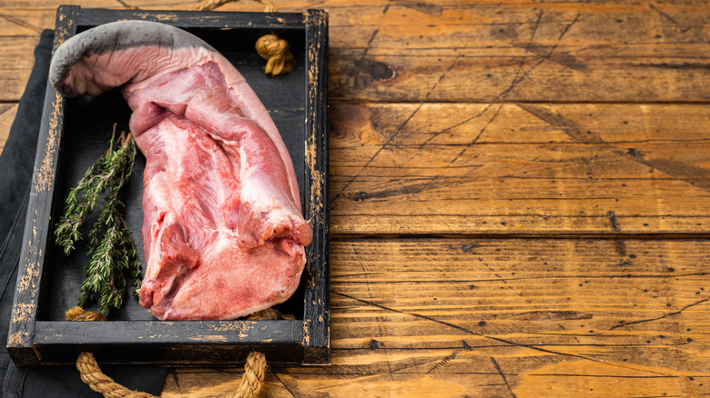 Cow tongue on a tray