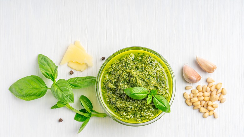 Fresh basil in jar