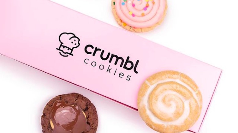 Crumbl cookies and pink box