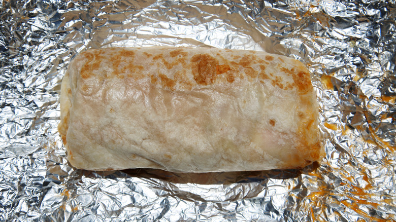 Burrito wrapped in aluminum foil