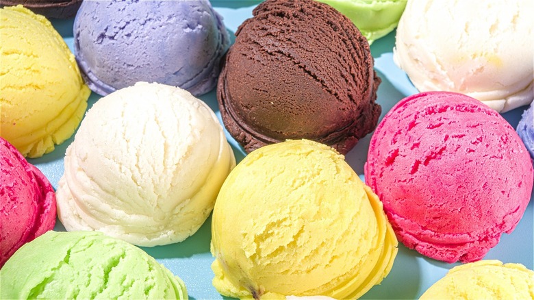 ice cream scoops of various flavors