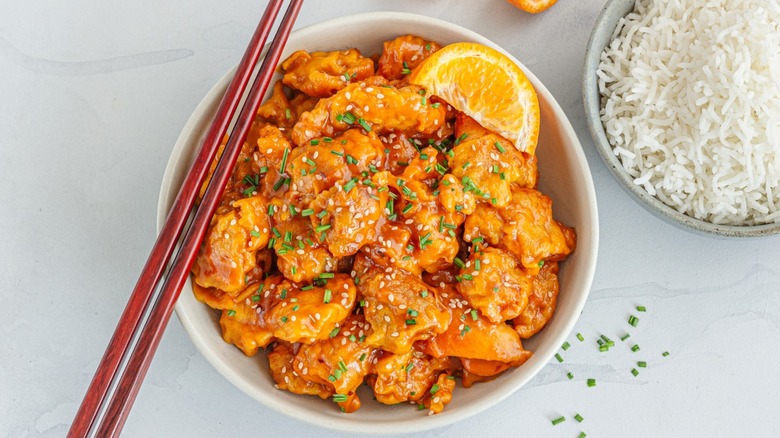 Closeup of orange chicken