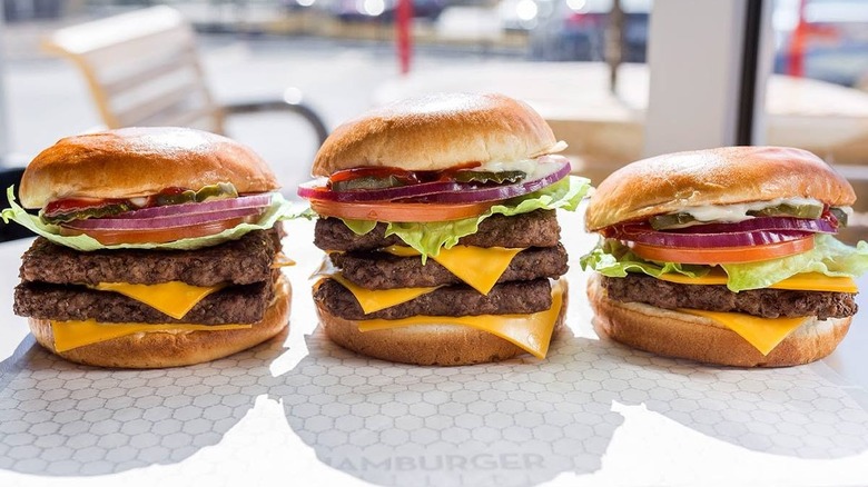 A Wendy's Dave's double burger with two beef patties, cheese, and toppings