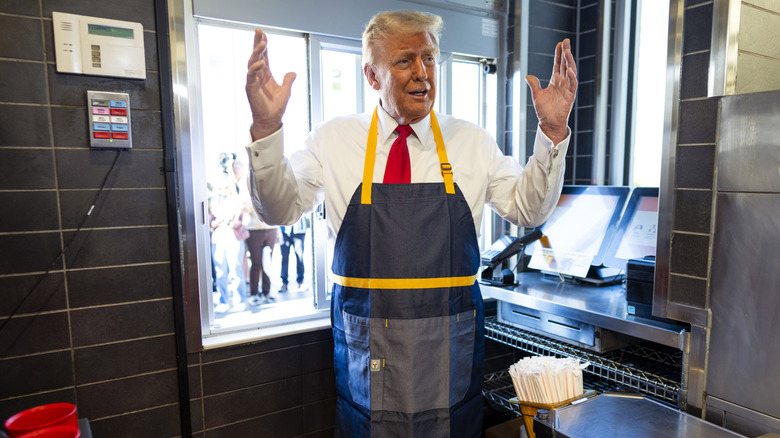President Donald Trump working in fast food restaurant