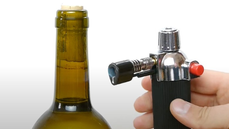 Blowtorching a wine bottle neck
