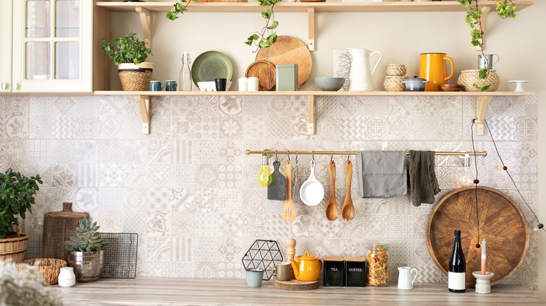 Kitchen interior with cooking utensils