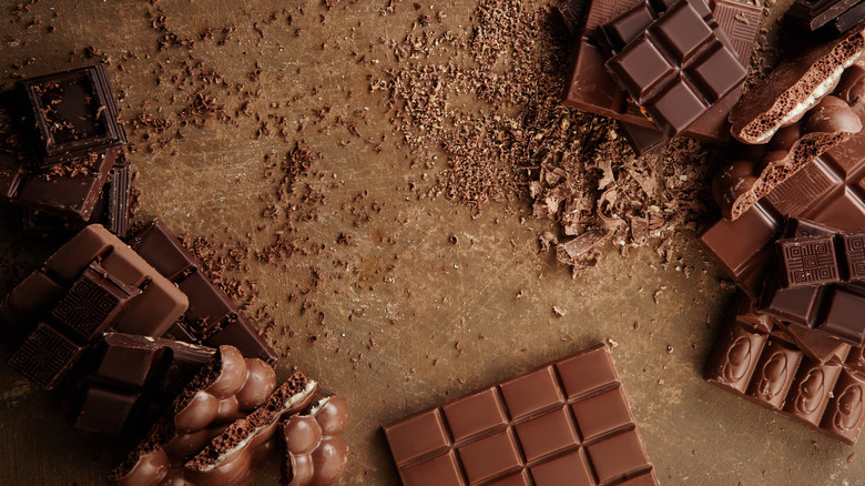 varieties of chocolate bars broken