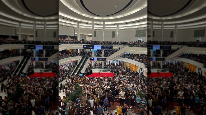 The crowd at the Mr. Beast Burger restaurant opening