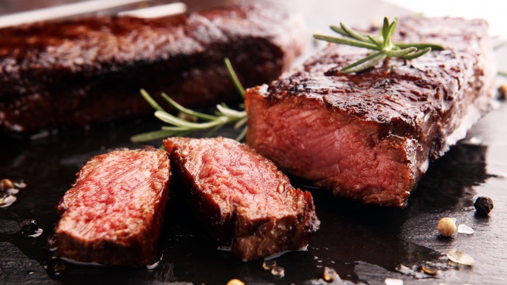 Steak cooked to medium