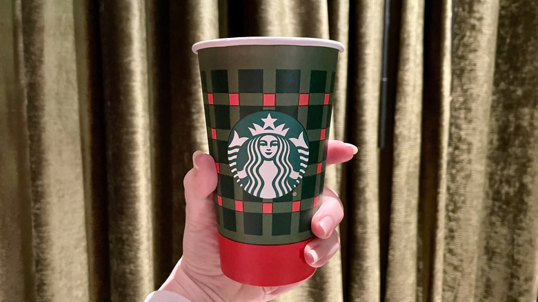 One of the new holiday season coffee cups for 2025 at Starbucks