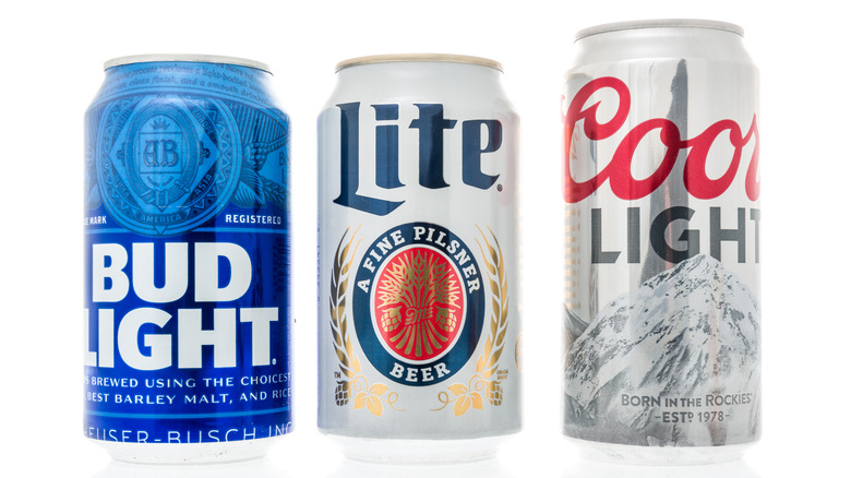 Cans of Bud Light, Coors Lite and Pilsner Lite