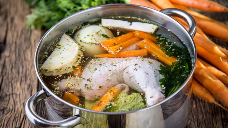 chicken and veg in water