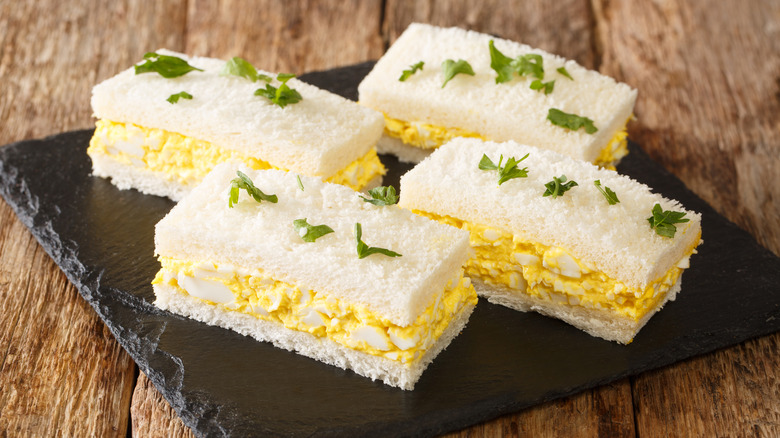 Rectangular cut tea sandwiches with egg salad