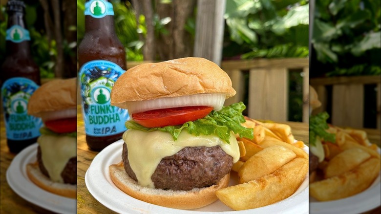 Le Tub hamburger on a paper plate
