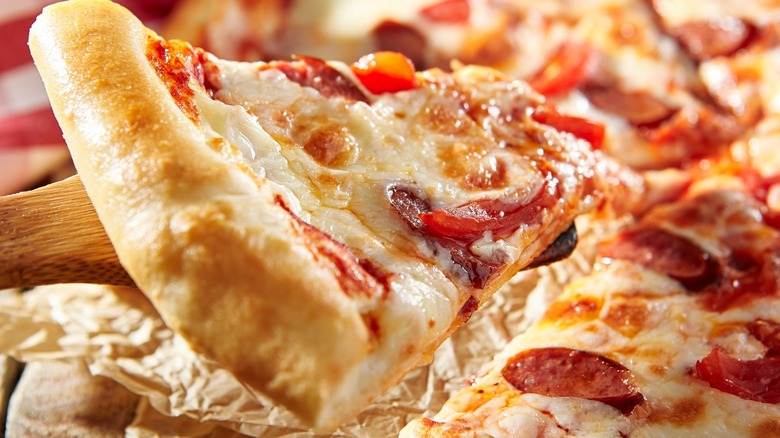 Slice of pepperoni pizza