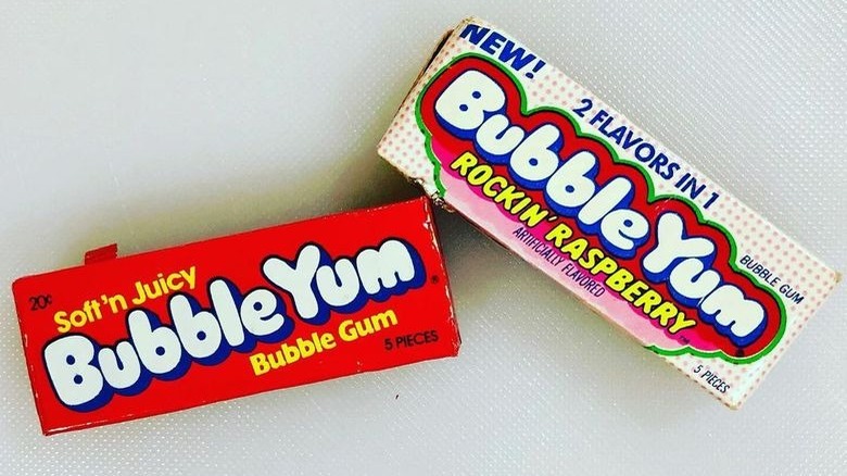 Two 1980s packs of Bubble Yum gum on white background