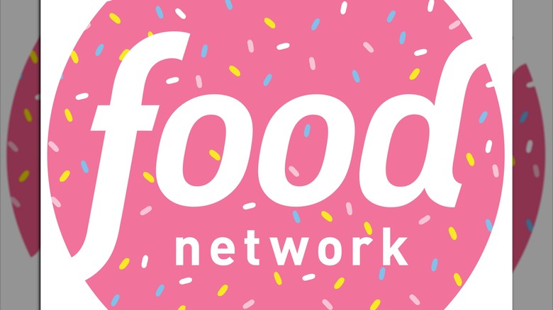 White Food Network logo on pink sprinkled background