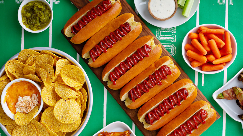 Super Bowl party food on table