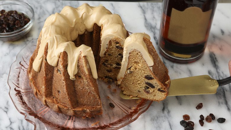 rum cake with rum bottle