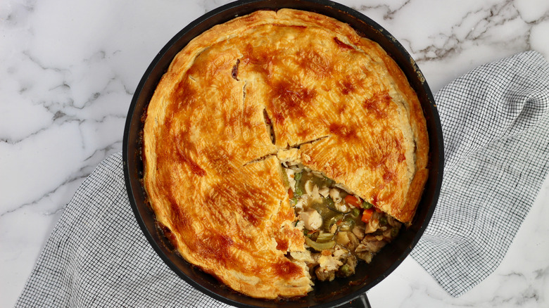 turkey pot pie in skillet