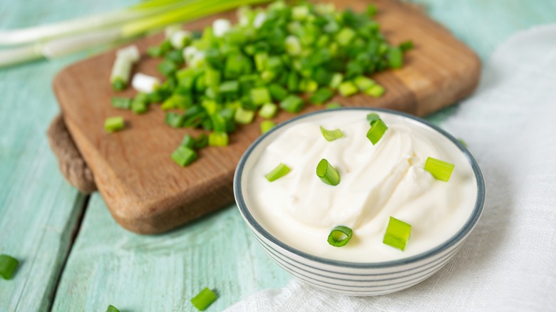Sour cream with bits of onion