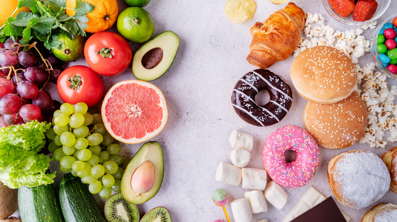Fruits and desserts on a white background