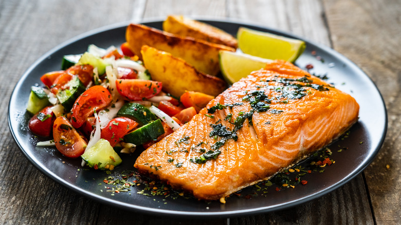 Plated salmon filet