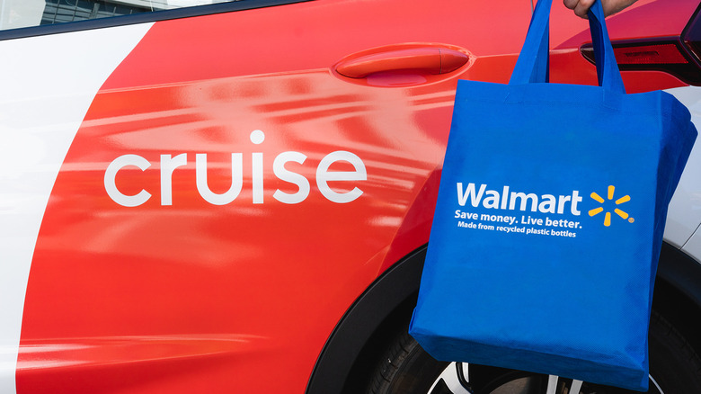 Cruise car with Walmart bag