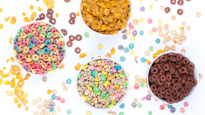Bowls of different kinds of cereal