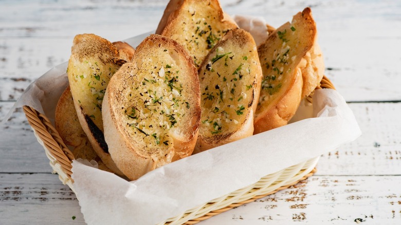Garlic bread in a basket