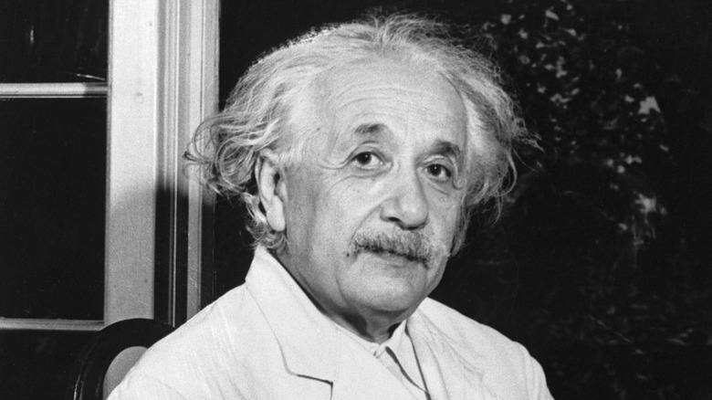 Black and white photo of Albert Einstein