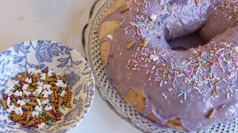 giant frosted donut with sprinkles
