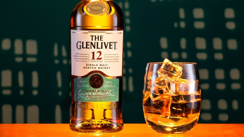 bottle and glass of The Glenlivet 12 Year